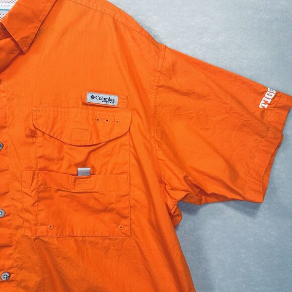 Columbia PFG Clemson Tigers Large Orange Short Sleeve Button Vented Embroidered - Picture 6 of 16